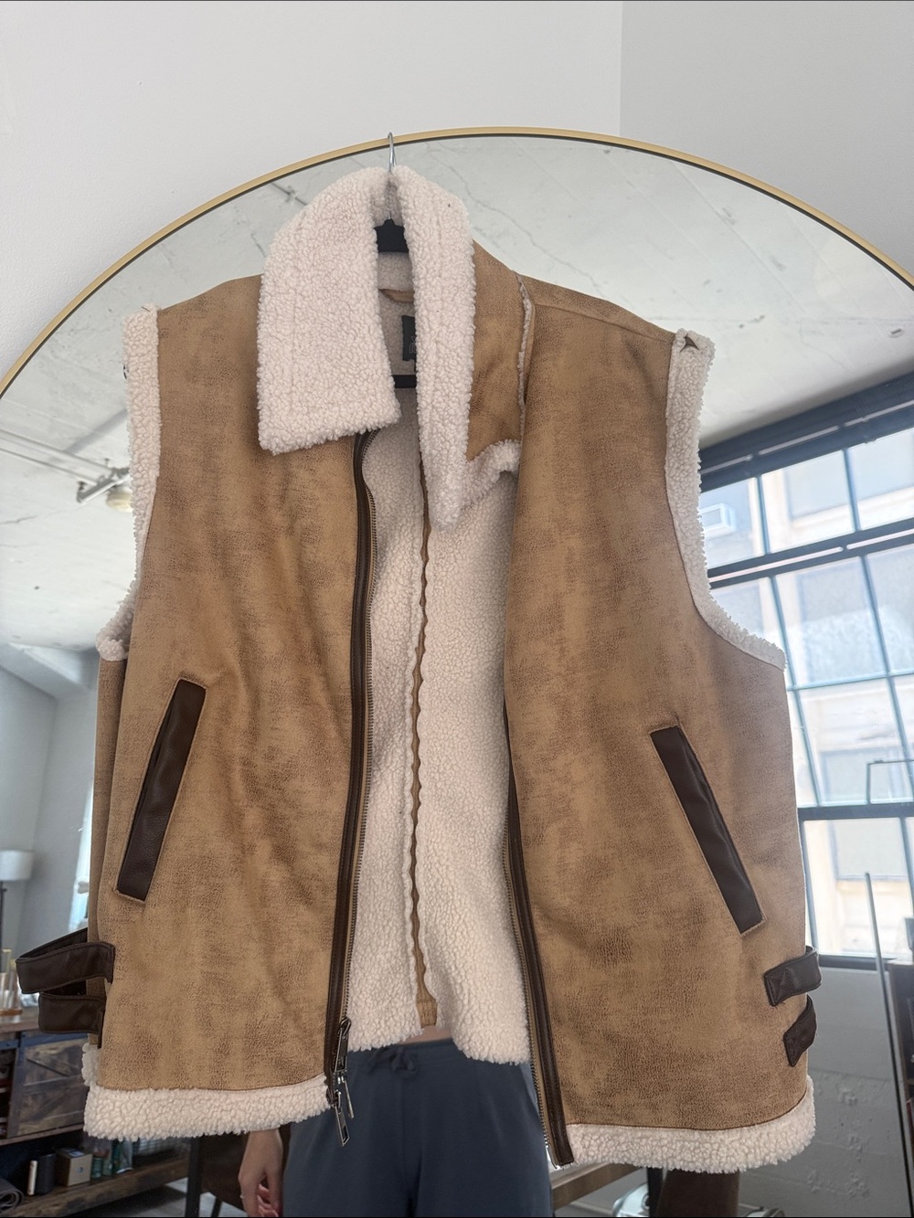wild fable Tan Faux Suede Sherpa-Lined Vest